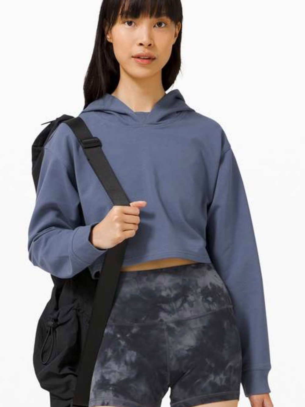 Lululemon All Yours Cropped Hoodie Ink Blue Stretch French Terry Pullover Size 2
